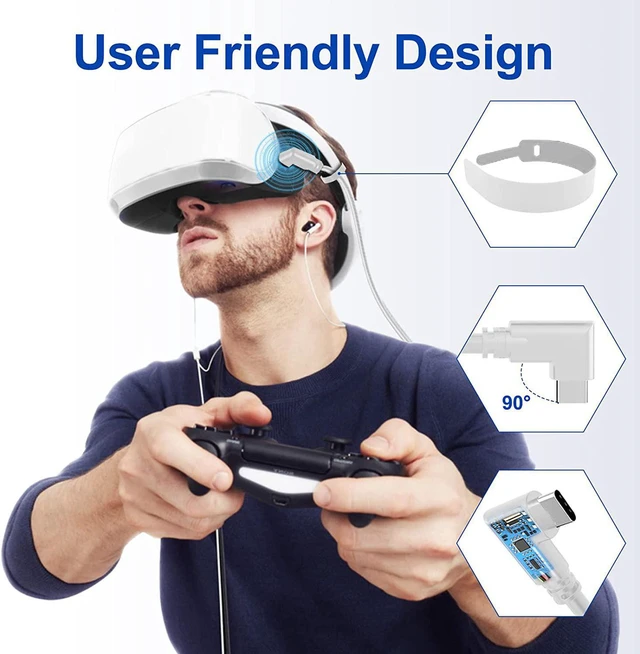 Alt view image 4 of 7 - 20ft / 6M Nylon Braided VR Link Cable for Oculus Quest 2 and PC/Steam VR Quest VR Headset, Right-Angled 90 Degree USB A to USB C 5Gbps High Speed Data Transfer Charging Cord for Gaming PC ( A to C 6M)