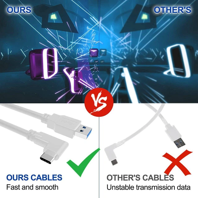 Alt view image 7 of 7 - 20ft / 6M Nylon Braided VR Link Cable for Oculus Quest 2 and PC/Steam VR Quest VR Headset, Right-Angled 90 Degree USB A to USB C 5Gbps High Speed Data Transfer Charging Cord for Gaming PC ( A to C 6M)