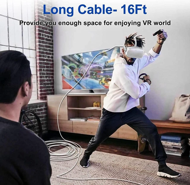 Alt view image 6 of 7 - 20ft / 6M Nylon Braided VR Link Cable for Oculus Quest 2 and PC/Steam VR Quest VR Headset, Right-Angled 90 Degree USB A to USB C 5Gbps High Speed Data Transfer Charging Cord for Gaming PC ( A to C 6M)