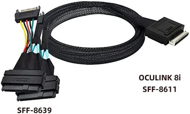 Alt view image 2 of 5 - xiwai OCuLink PCIe PCI-Express SFF-8611 8X 8-Lane to Dual SFF-8639 U.2 4X SSD Data Active Cable 50cm