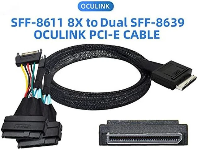 Alt view image 4 of 5 - xiwai OCuLink PCIe PCI-Express SFF-8611 8X 8-Lane to Dual SFF-8639 U.2 4X SSD Data Active Cable 50cm