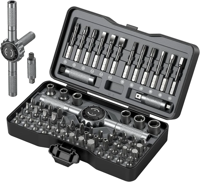 Main image of 69 in 1 Magnetic Ratchet Screwdriver Set with Detachable T Handle & SocketsMulti Bit Tool Kit for Electronics, Home Repair