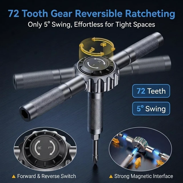 Alt view image 2 of 7 - 69 in 1 Magnetic Ratchet Screwdriver Set with Detachable T Handle & SocketsMulti Bit Tool Kit for Electronics, Home Repair