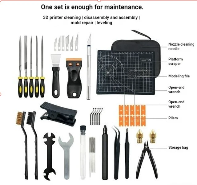 Alt view image 2 of 4 - 51-Piece 3D Printer Maintenance Tool Set Nozzle Cleaning, Model Repair, Deburring, Sanding, and Cleaning Repair Kit