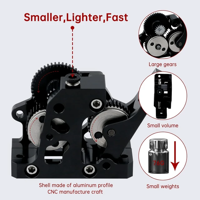 Alt view image 3 of 5 - HGX-LITE Extruder All Metal Hardened Steel Reduction Gear Extruder 3D Printer Parts,Upgraded Big Gear POM Material Drive for Vorn 2.4V0 Ender 3 CR-10 CR10S 3D Printer