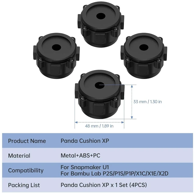 Alt view image 4 of 5 - Panda Cushion XP 3D Printer Shock-Absorbing Feet for Snapmaker U1, Bambu-Lab P1P, P1S, P2S, X1E, X1C, X2D High-Quality Large Bearing Ball Design, Shock Absorption Stable, Quiet and Built to Last