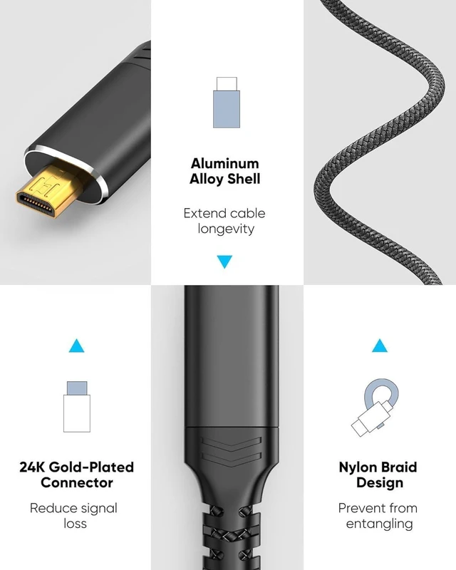 Alt view image 6 of 6 - 4K Micro HDMI to HDMI Cable 15 FT, 4K@60HZ 2K@165HZ 18Gbps
