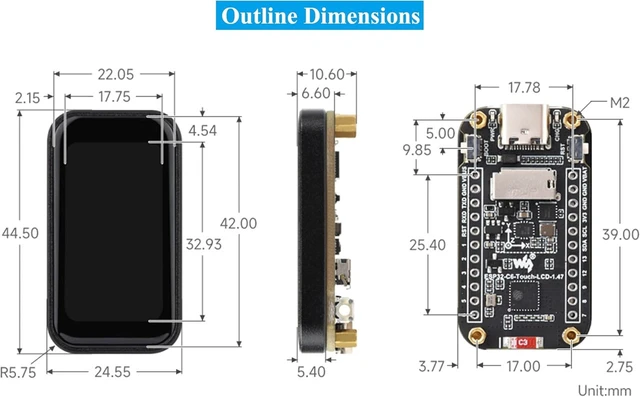 Alt view image 2 of 6 - ESP32-C6 1.47inch Touch Display Development Board, 172x320 Resolution IPS LCD, 262K Display Color, Supports W-F-i 6 / BLE 5, 160MHz RISC-V Processor, Type-C, Suitable for AIoT Applications