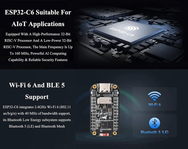 Alt view image 6 of 6 - ESP32-C6 1.47inch Touch Display Development Board, 172x320 Resolution IPS LCD, 262K Display Color, Supports W-F-i 6 / BLE 5, 160MHz RISC-V Processor, Type-C, Suitable for AIoT Applications