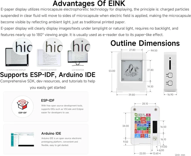 Alt view image 5 of 5 - ESP32-S3 1.54inch e-Paper AIoT Development Board, 200 x 200, Black/White, Supports Wi-Fi and Bluetooth Dual-Mode Communication,Supports AI Speech Interaction, DIY Creative Function, etc.