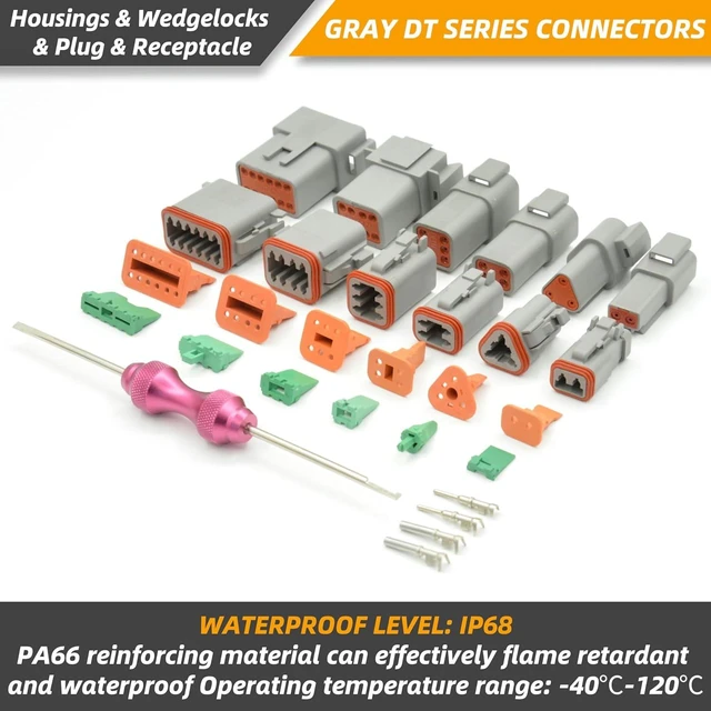 Alt view image 7 of 7 - 217PCS 12 Kits Deutsch DT Connector Kit with Crimper & Terminal Removal Tool - IP68 Waterproof 2 3 4 6 8 12 Pin Automotive Electrical Connectors & Size 16 Stamped Contacts for Car Truck Marine Wiring