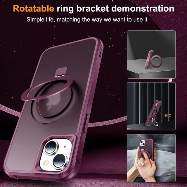Alt view image 4 of 6 - Compatible with iPhone 15 Case with Stand, Burgundy
Military Grade Shockproof, Slim iPhone 15 Phone Cases with Magnetic Ring