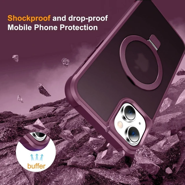 Alt view image 5 of 6 - Compatible with iPhone 15 Case with Stand, Burgundy
Military Grade Shockproof, Slim iPhone 15 Phone Cases with Magnetic Ring