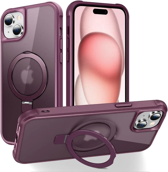 Main image of Compatible with iPhone 15 Case with Stand, Burgundy
Military Grade Shockproof, Slim iPhone 15 Phone Cases with Magnetic Ring