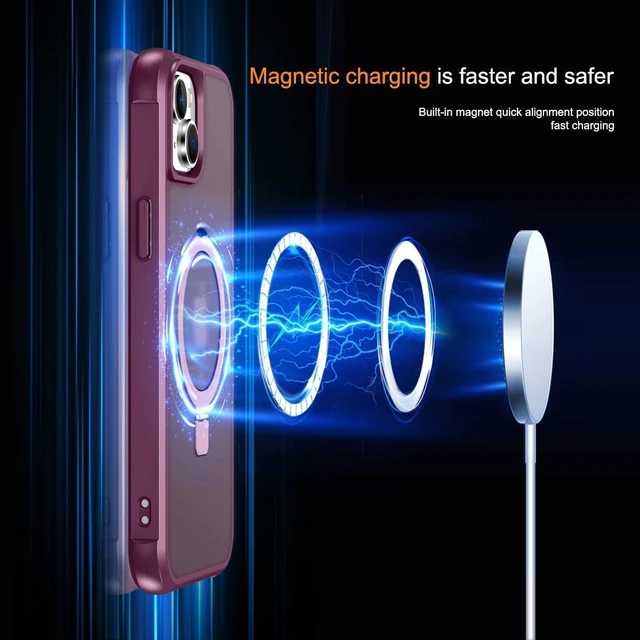 Alt view image 2 of 6 - Compatible with iPhone 15 Case with Stand, Burgundy
Military Grade Shockproof, Slim iPhone 15 Phone Cases with Magnetic Ring