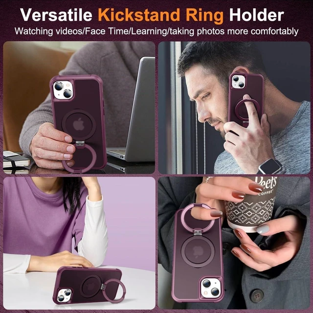 Alt view image 6 of 6 - Compatible with iPhone 15 Case with Stand, Burgundy
Military Grade Shockproof, Slim iPhone 15 Phone Cases with Magnetic Ring