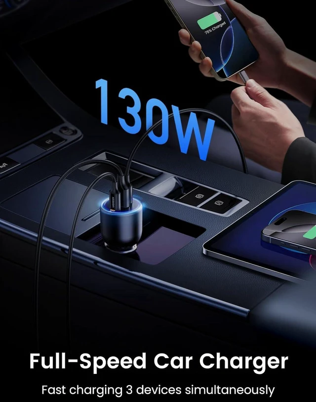 Alt view image 3 of 7 - UGREEN 130W USB C Car Charger, PD 100W +PD 30W Type C Car Charger Adapter Compatible with iPhone 16 16 Plus 16 Pro 16 Pro Max, Galaxy S24 S23 Ultra, iPad, MacBook, and More