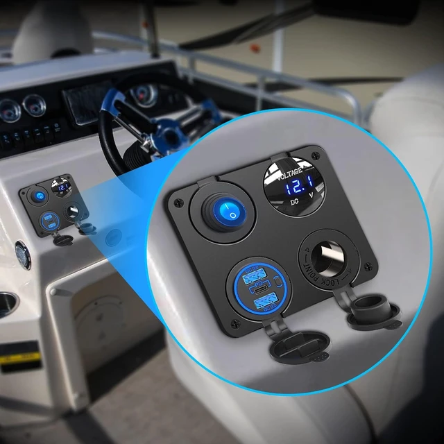 Alt view image 7 of 7 - 12V USB Outlet 4 in 1 Marine Socket Panel, 66W Multi USB Power Fast Charger