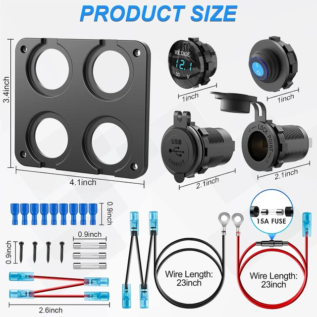 Alt view image 5 of 7 - 12V USB Outlet 4 in 1 Marine Socket Panel, 66W Multi USB Power Fast Charger