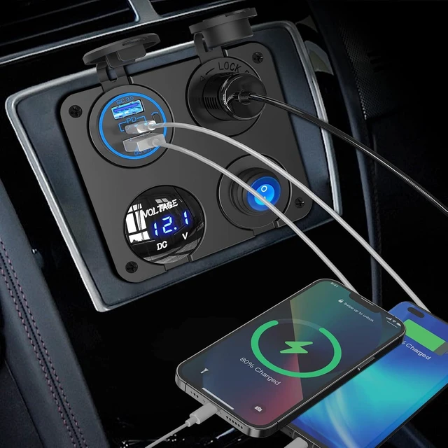 Alt view image 4 of 7 - 12V USB Outlet 4 in 1 Marine Socket Panel, 66W Multi USB Power Fast Charger