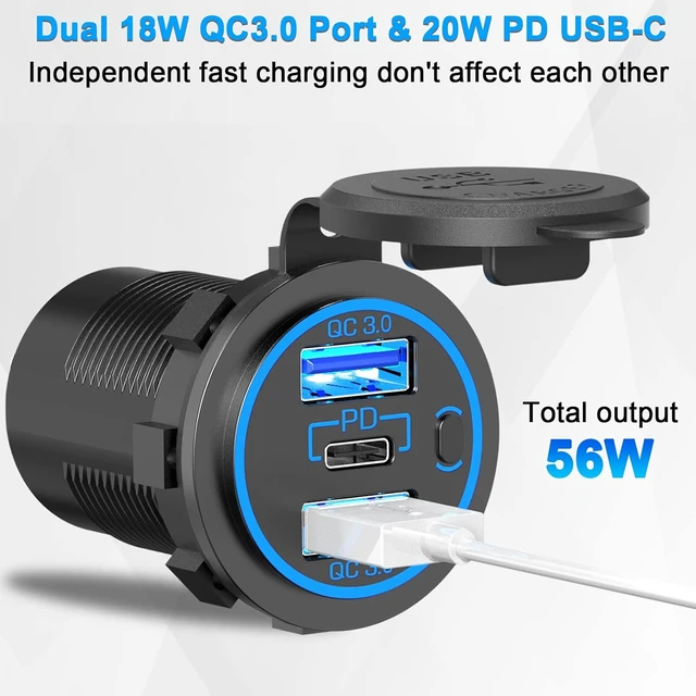 Alt view image 3 of 7 - 12V USB Outlet 4 in 1 Marine Socket Panel, 66W Multi USB Power Fast Charger