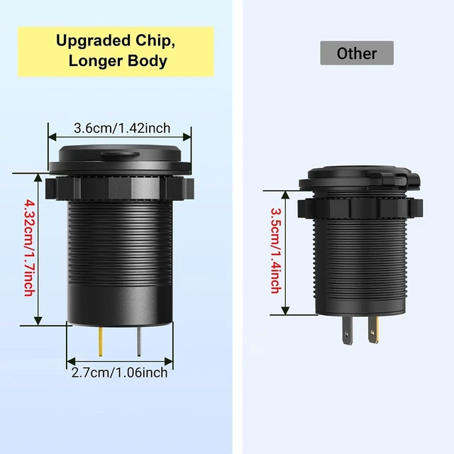 Alt view image 6 of 7 - USB C Car Charger Socket 12V USB Outlet 2 Pack,78W RV USB Outlet Dual 24W PD USB-C and 18W QC3.0 Car USB Port with Button Switch Waterproof for Car RV Boat Marine Truck Motorcycle ect