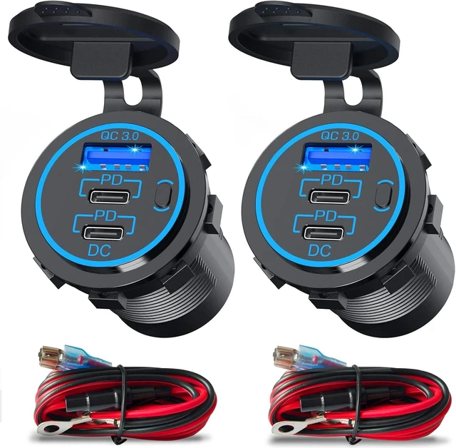Main image of USB C Car Charger Socket 12V USB Outlet 2 Pack,78W RV USB Outlet Dual 24W PD USB-C and 18W QC3.0 Car USB Port with Button Switch Waterproof for Car RV Boat Marine Truck Motorcycle ect