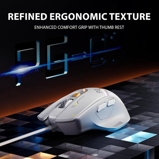 Alt view image 2 of 7 - Wired Computer Gaming Mouse Ergonomic, 12800 DPI High-Precision, 6 Programmable Buttons, RGB Backlit for Gaming - White Gray