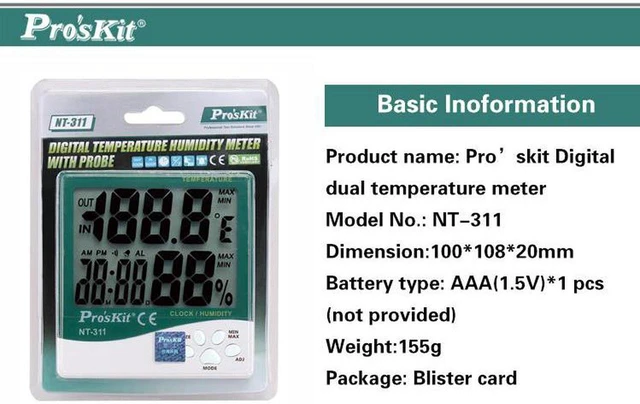 Alt view image 3 of 4 - Pro'skit NT-311 Digital LCD Thermometer Hygrometer Electronic Temperature Humidity Meter Weather Station Indoor Outdoor Alarm Clock