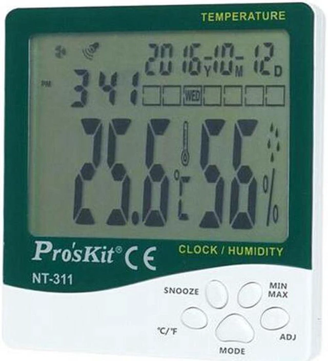 Main image of Pro'skit NT-311 Digital LCD Thermometer Hygrometer Electronic Temperature Humidity Meter Weather Station Indoor Outdoor Alarm Clock