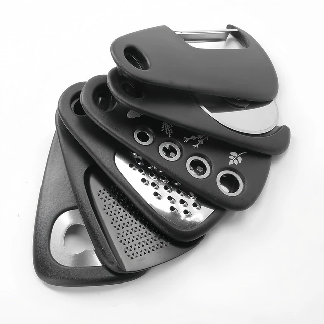 Alt view image 2 of 7 - 6-in-1 Multifunctional Kitchen Gadget Set, Stackable Portable Kitchen Tools with Non-Slip Grip, Rust-Resistant Blade for Herb Cutting, Cheese Grating, Peeling, Camping & RV Cooking (black) red