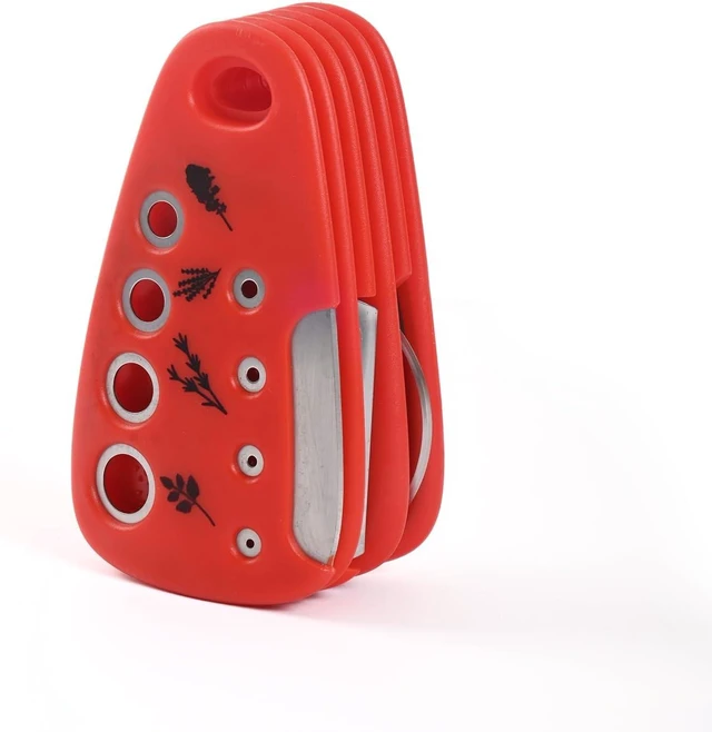 Main image of 6-in-1 Multifunctional Kitchen Gadget Set, Stackable Portable Kitchen Tools with Non-Slip Grip, Rust-Resistant Blade for Herb Cutting, Cheese Grating, Peeling, Camping & RV Cooking (black) red