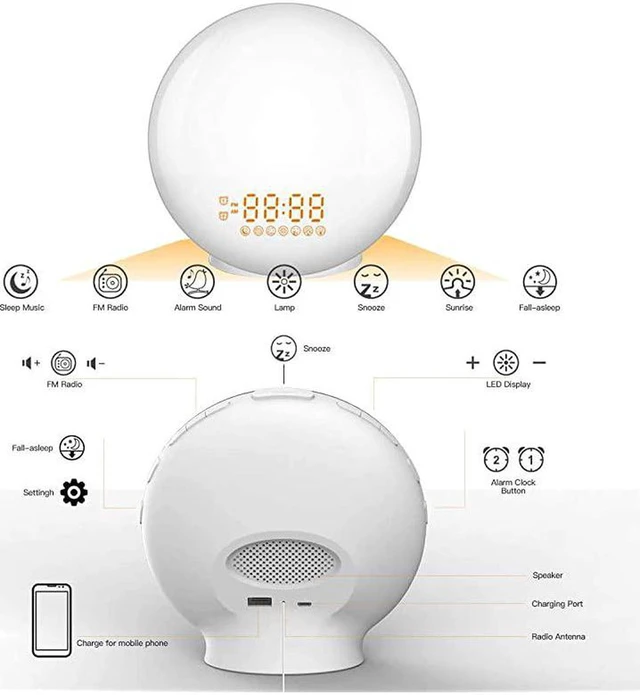 Alt view image 5 of 7 - Sunrise Alarm Clock Wake up Light up Alarm Clock Sunrise Wake up Light Alarm Clock for Bedroom Sunlight Alarm Clock Kids Smart Digital Clock Radio Gradual Light Color Changing Dawn Simulator