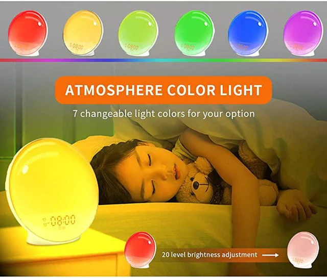 Alt view image 6 of 7 - Sunrise Alarm Clock Wake up Light up Alarm Clock Sunrise Wake up Light Alarm Clock for Bedroom Sunlight Alarm Clock Kids Smart Digital Clock Radio Gradual Light Color Changing Dawn Simulator