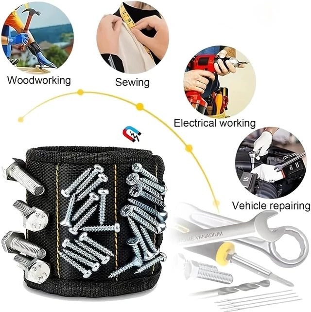 Alt view image 4 of 7 - Magnetic Wristband - Wrist Band for Holding Screws, Nails, Drill Bits | Hands-Free Accessory for DIY, Carpentry, Repairs | Gift for Men, Dad, Handymen - Blue