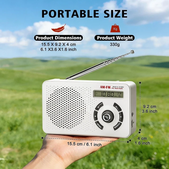 Alt view image 5 of 7 - Portable Radio AM FM SW, Transistor Radio with LCD Display, Alarm Clock, Sleep Timer and Headphone Jack, 4 AA Battery Powered or Plug in Wall, Small Radio for Home Outdoor Seniors