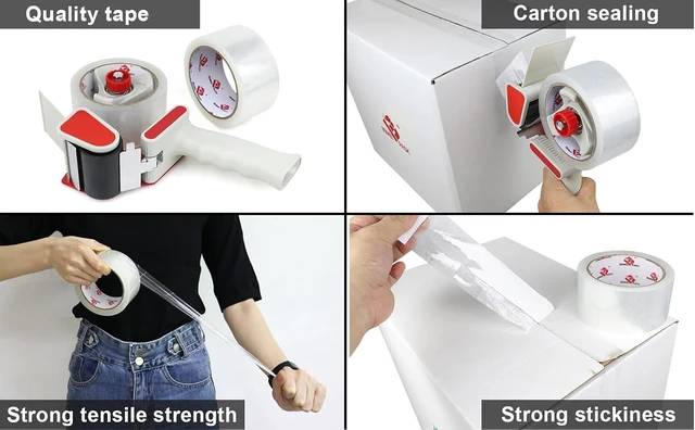 Alt view image 3 of 7 - Heavy Duty Packaging Tape Dispenser, 2 Inch Tape Gun with Clear Tape, 1 Dispenser + 2 Rolls (Clear)