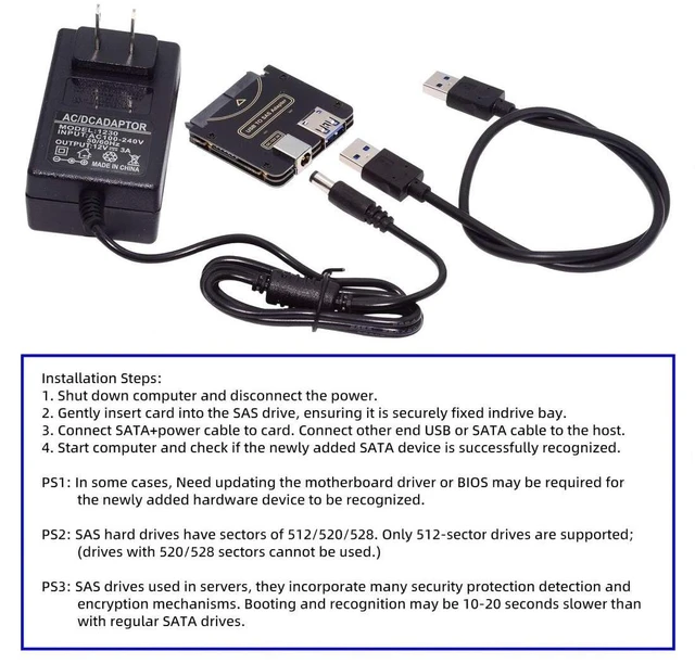 Alt view image 2 of 7 - USB 3.0 to SAS Adapter for 2.5/3.5" SFF-8482 SAS Hard Disks to USB Converter Adapter with Power Supply (Need Power Supply to Work)