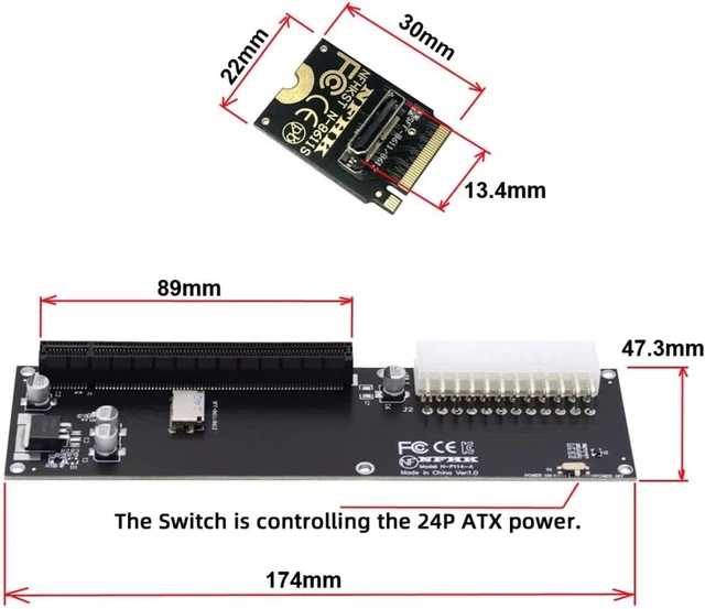 Alt view image 2 of 6 - Oculink SFF-8612 to PCI-E 3.0/4.0 M.2 M-Key to SFF-8611 Host Adapter for eGPU/GPD Win Max2 External Graphics Card & SSD