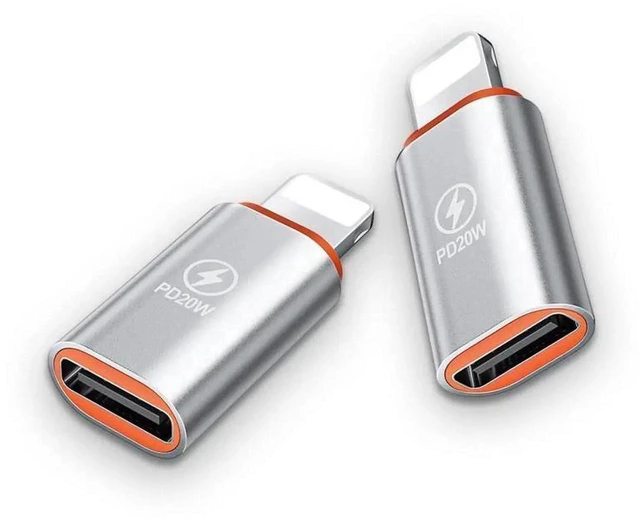 Main image of USB C to Lightning Adapter 2 Pack 20W PD Fast Charging Lightning Male to Type C Female Converter for iPhone iOS Silver