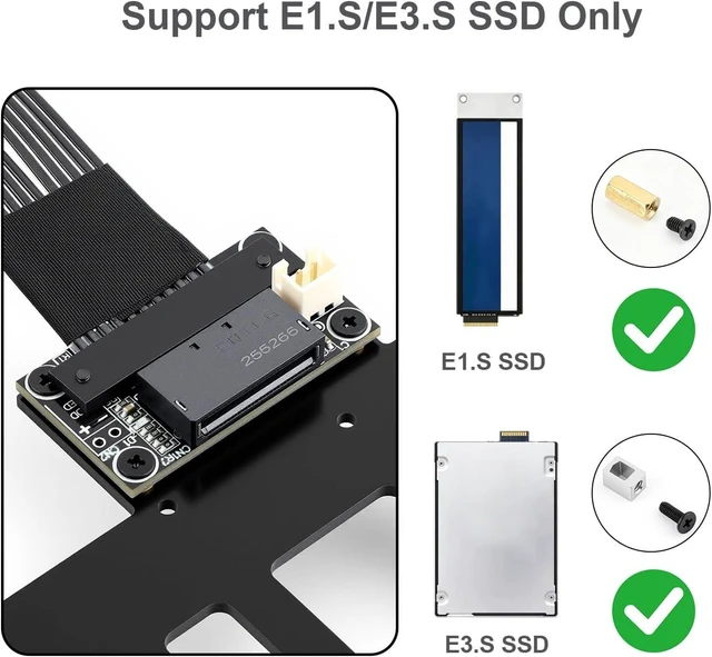 Alt view image 4 of 7 - RGEEK PCIe 5.0 M.2 NVMe to E1.S E3.S SSD Adapter Card128Gbps Max SFF-TA-1002 Riser Card, with 12V SATA Power Cable, Adjustable 2280/2260/2242/2230 M.2 Bracket