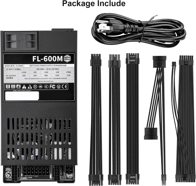 Alt view image 4 of 6 - 600W Flex ATX PSU,1U Mini ITX Fully Modular Power Supplywith Ultra Quiet Silent Fan, Active PFC Full Range 90-264V AC-DC Converter for SFF PC, Server, POS, NAS, Mini ITX PC