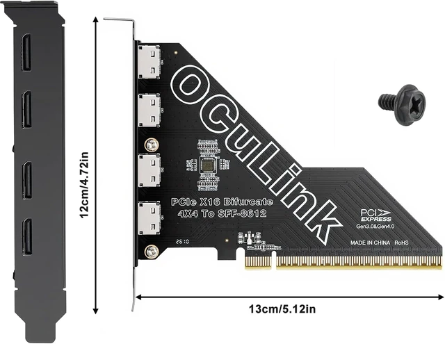 Alt view image 2 of 5 - OCuLink PCIe Card, PCIe x16 Bifurcation into 4× PCIe x4 OCuLinkPCIe X16 256Gbps to X4 X4 X4 X4 64Gbps, SFF-8611 SFF-8612 External Graphics Card Adapter for GPU Dock, eGPU