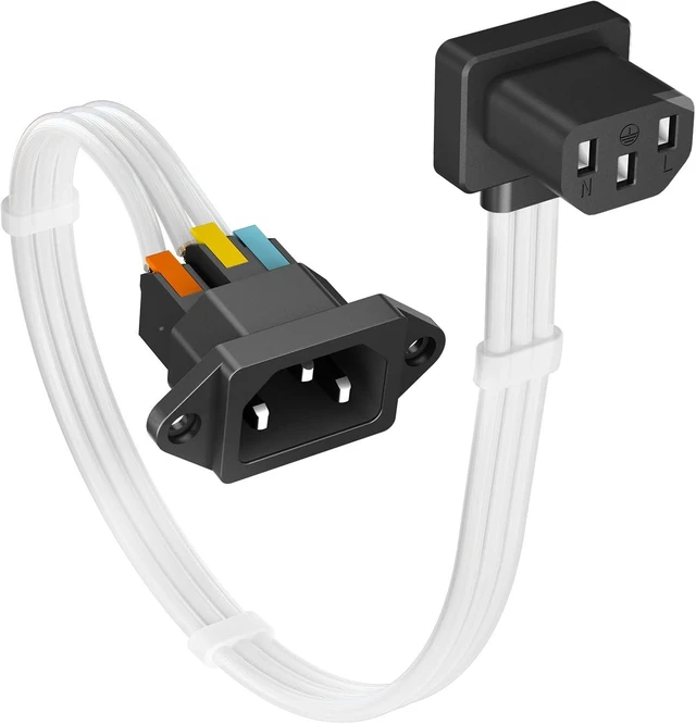 Main image of Down 90 Degree IEC C13 to C14 Power Cord for PSU Extension, 2ft (60cm)
16AWG 10A, PTFE Jacket, Detachable C14 Panel Mount, C14 Male to C13 Female Power Extension Cable for Computer Power Supply