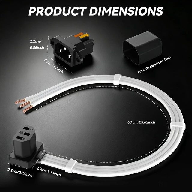 Alt view image 3 of 6 - Down 90 Degree IEC C13 to C14 Power Cord for PSU Extension, 2ft (60cm)
16AWG 10A, PTFE Jacket, Detachable C14 Panel Mount, C14 Male to C13 Female Power Extension Cable for Computer Power Supply