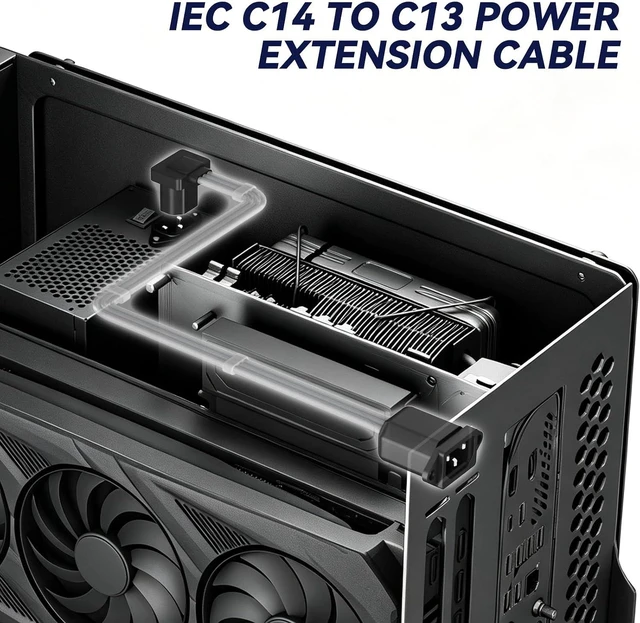 Alt view image 5 of 6 - Down 90 Degree IEC C13 to C14 Power Cord for PSU Extension, 2ft (60cm)
16AWG 10A, PTFE Jacket, Detachable C14 Panel Mount, C14 Male to C13 Female Power Extension Cable for Computer Power Supply