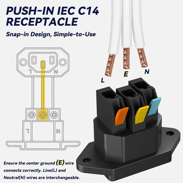 Alt view image 6 of 6 - Down 90 Degree IEC C13 to C14 Power Cord for PSU Extension, 2ft (60cm)
16AWG 10A, PTFE Jacket, Detachable C14 Panel Mount, C14 Male to C13 Female Power Extension Cable for Computer Power Supply