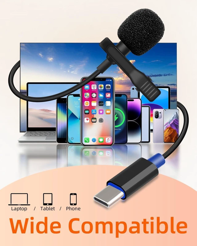 Alt view image 3 of 6 - USB C Lavalier Lapel Microphone,USB Small Microphone Clip-on for Phone, Computer Mic for Voice Amplifier,Speakers,Computer,Live Streaming,Laptop(4.9FT/1.5M)