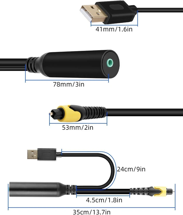 Alt view image 5 of 6 - Digital Fiber Optical to 3.5mm Female Audio Conversion Cable,Optical Audio to AUX Cable with USB Power Cord, for TV, Set-top Box, and Other Equipment