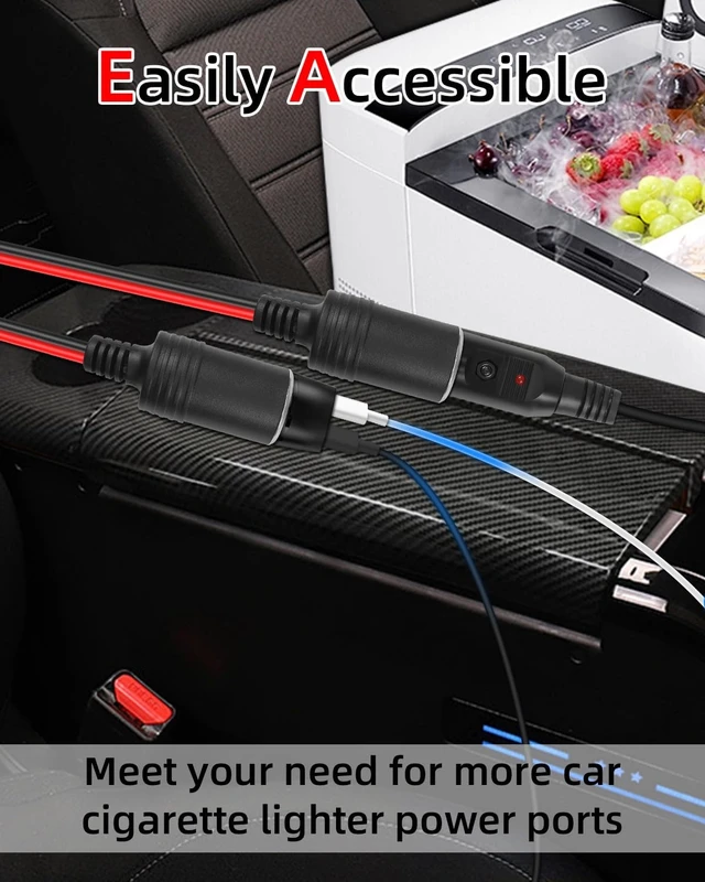 Alt view image 3 of 7 - 1 to 2 Car Cigarette Lighter Splitter, 2-Socket Car Cigarette Lighter Adapter with Dual Independent Switches, 12V 24V Cigarette Lighter Extension Plug Cord with 15A Fuse
